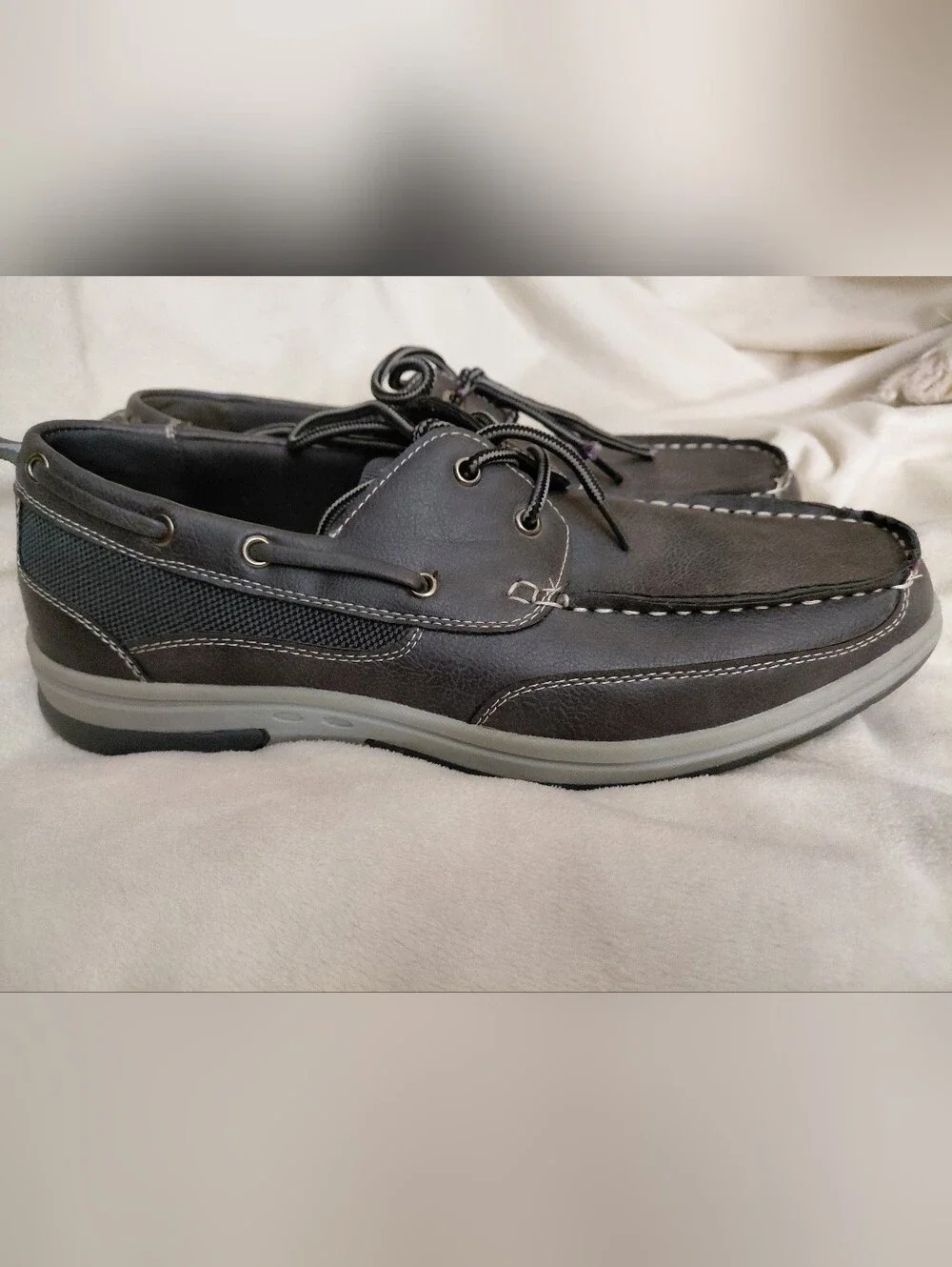 Tan's Men's Charcoal Gray Lace-Up Boat Shoes